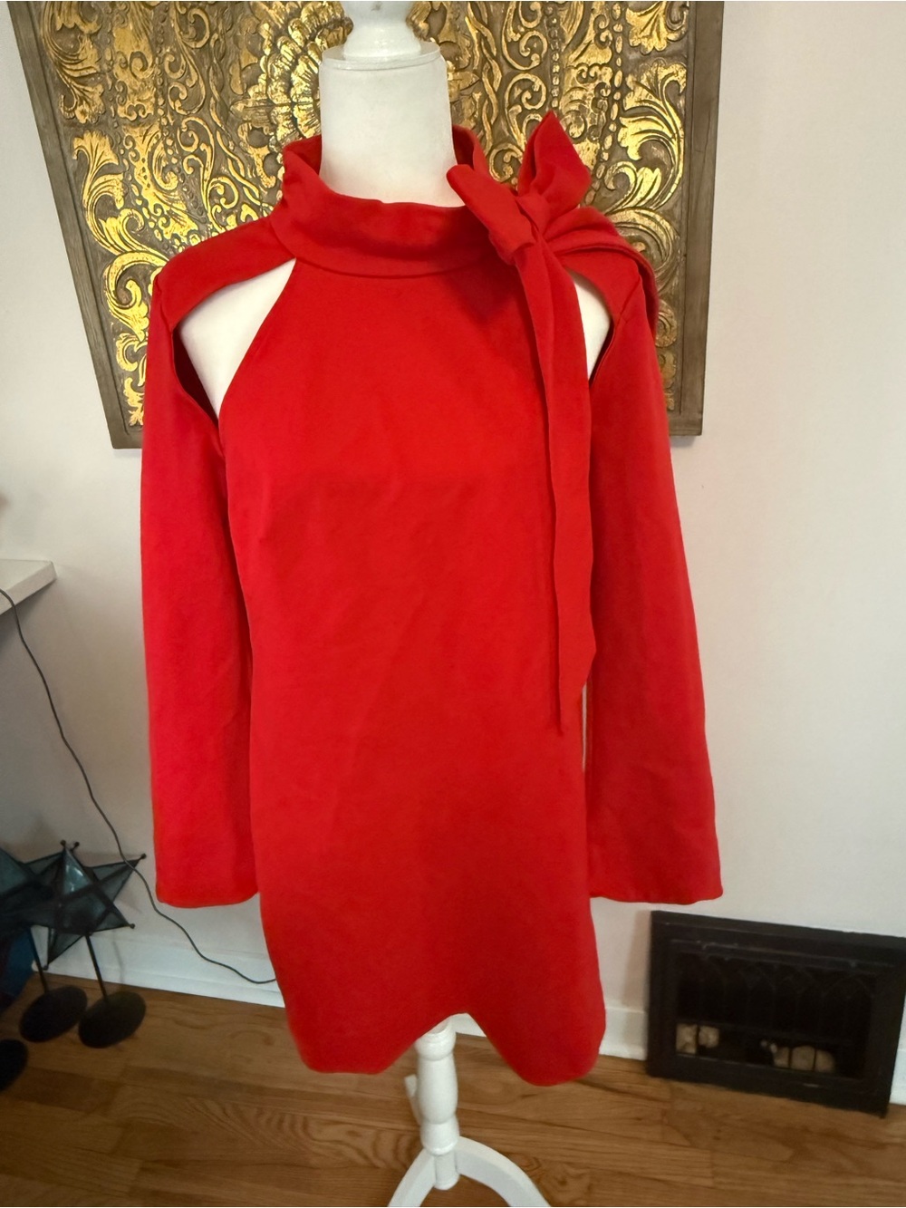 NWT Anthropologie Maeve Red Bow Neck Cold Shoulder Dress Medium